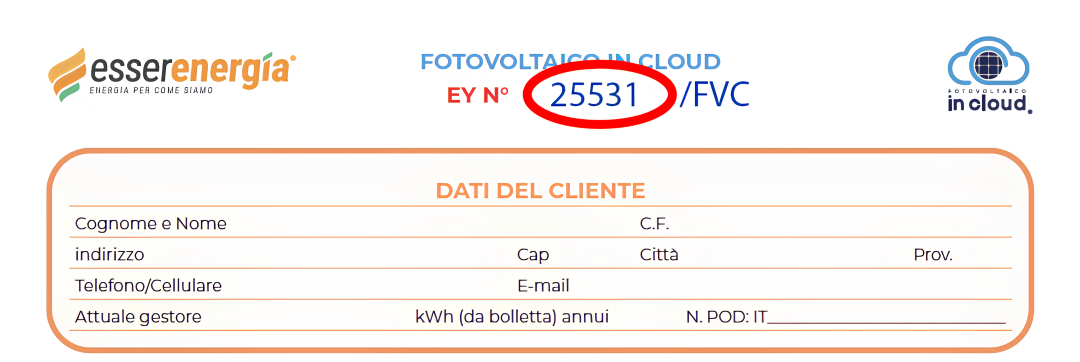Intestazione contratto con codice PDA evidenziato